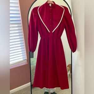 Vintage Burgundy Midi Long Sleeve Dress